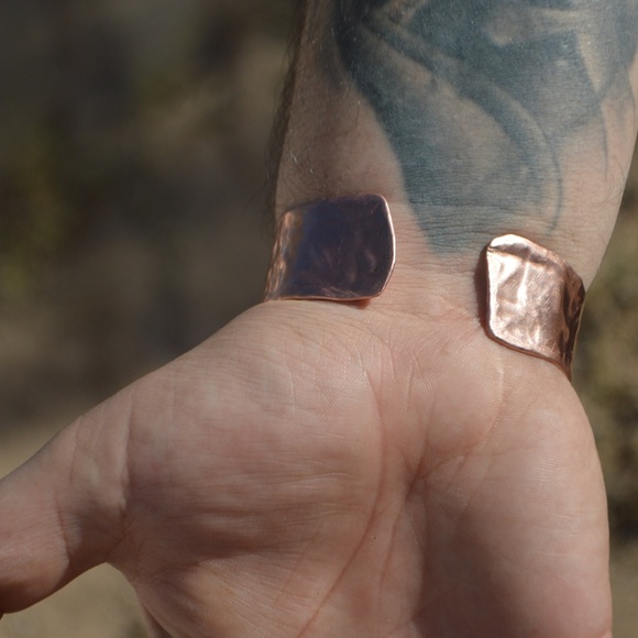 Mens Copper Embossed Cuff Bracelet Rustic Mans Man - Picture 6 of 8